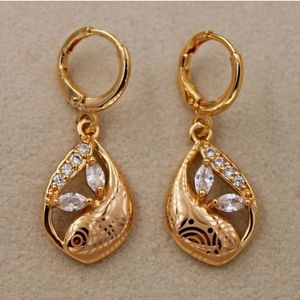 Gold Filled Swirl Leaf &  Zircon Earrings